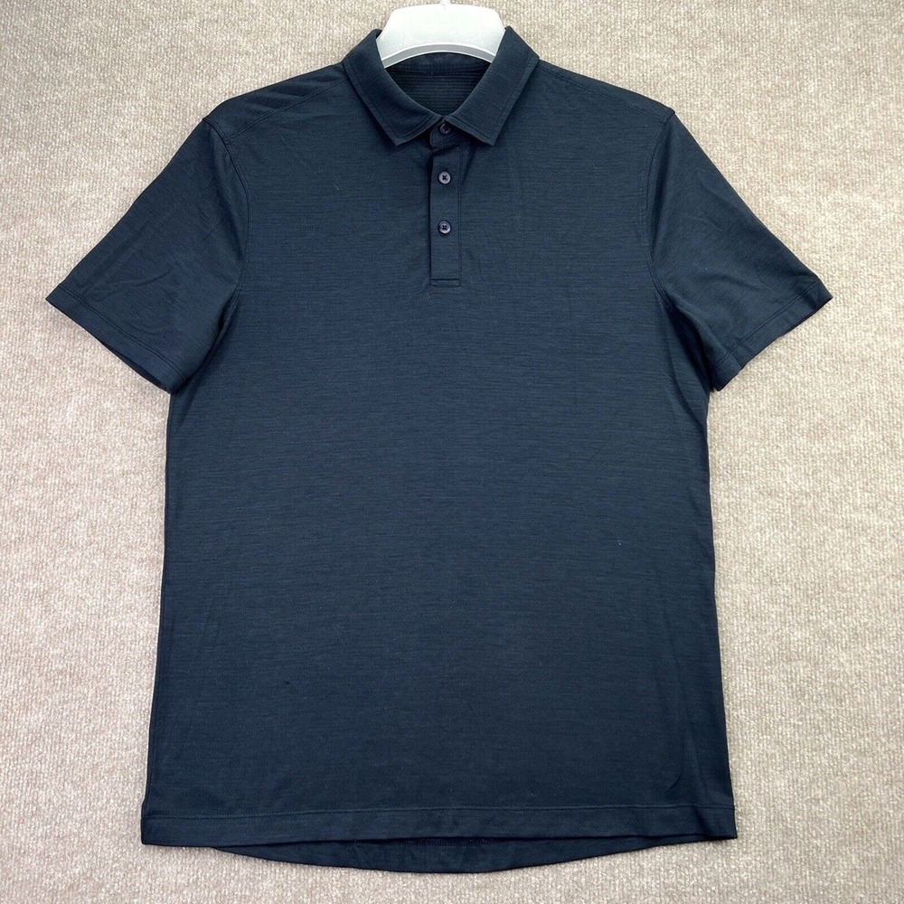 Lululemon Men's Dark Navy Textured Polo Shirt Short Sleeve Athleisure Size M